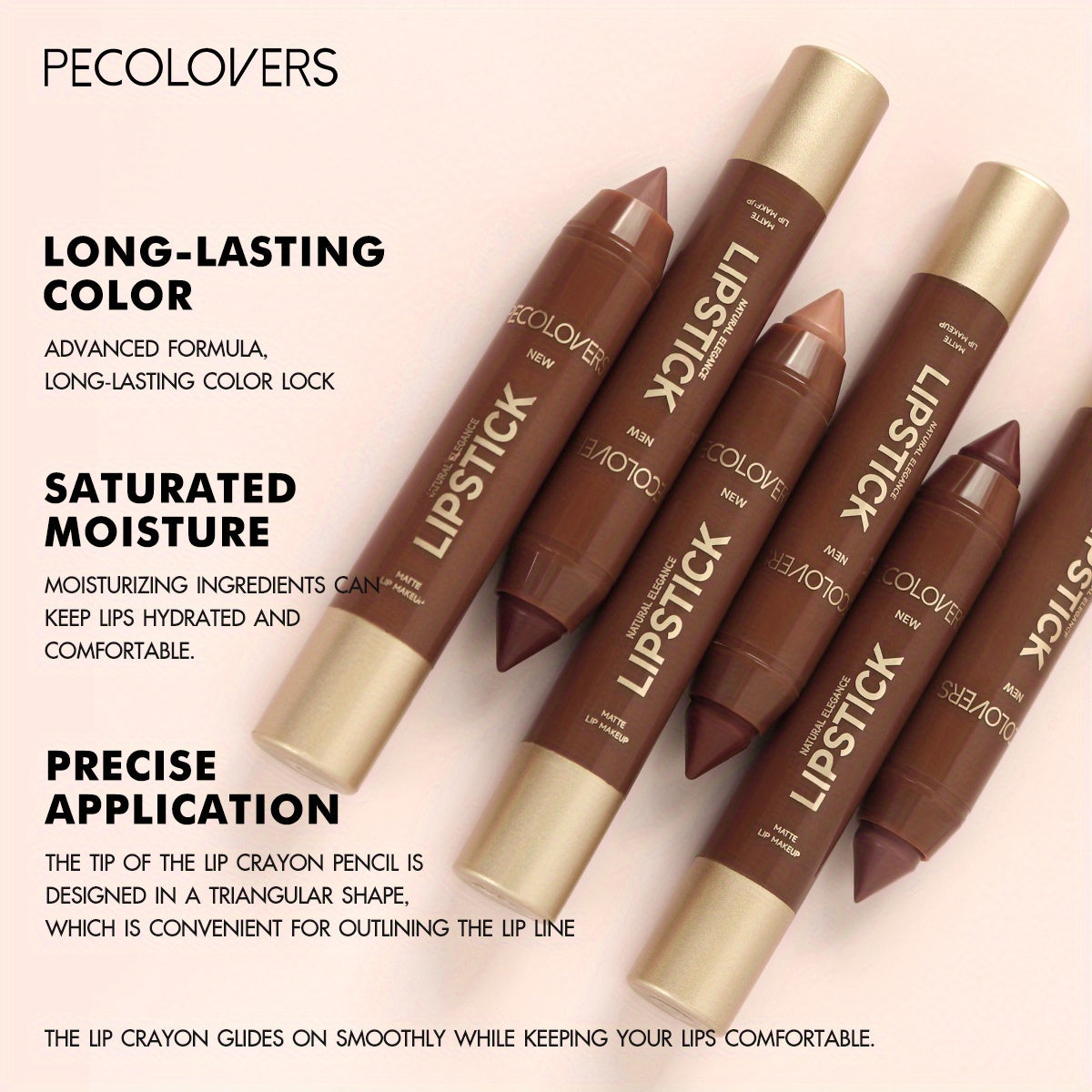 6pcs Matte Lip Liner in Brown Tube, Long-lasting, Smooth Contouring, Non-smearing, Used to Outline and Fill Lips, Various Shades