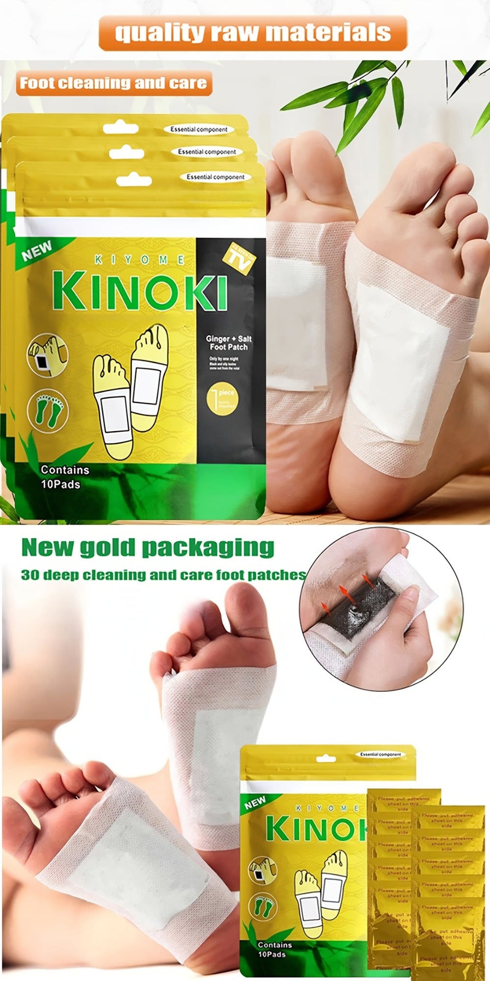 Foot Detox Pads 30PCS Bamboo Vinegar Ginger Powder Natural Moisturizing Deep Cleansing Foot Pads - Plant Ingredient Foot Massage Patches for Home Office