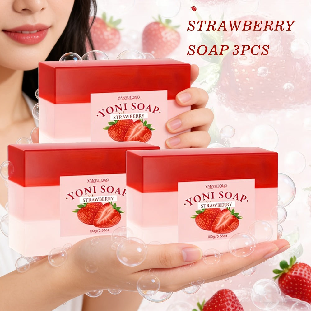 4pcs Women's Bath Set with Strawberry Scented Yoni Oil And Yoni Soap. The Yoni Bath Set Is Used to Balance, Remove Odors, Moisturize, Soap, And Bath Products