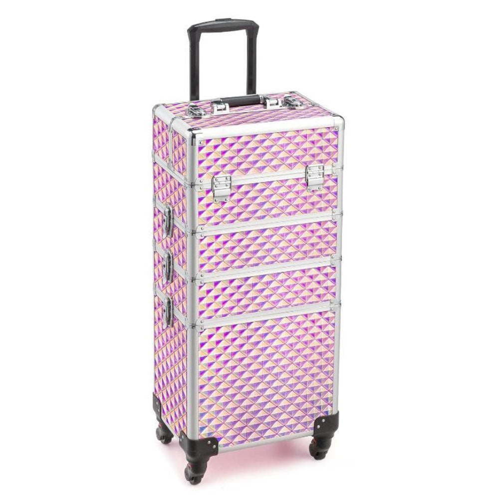 OmySalon 4in 1 Rolling Makeup Train Case, Aluminum Makeup Travel Organizer Cosmetic Case, Cosmetology Display Suitcase On Wheels, Beauty Storage Luggage Lockable W/4 Removable Wheels, Valentines Day Gift for Her, Valentine's Day And Other Festivals