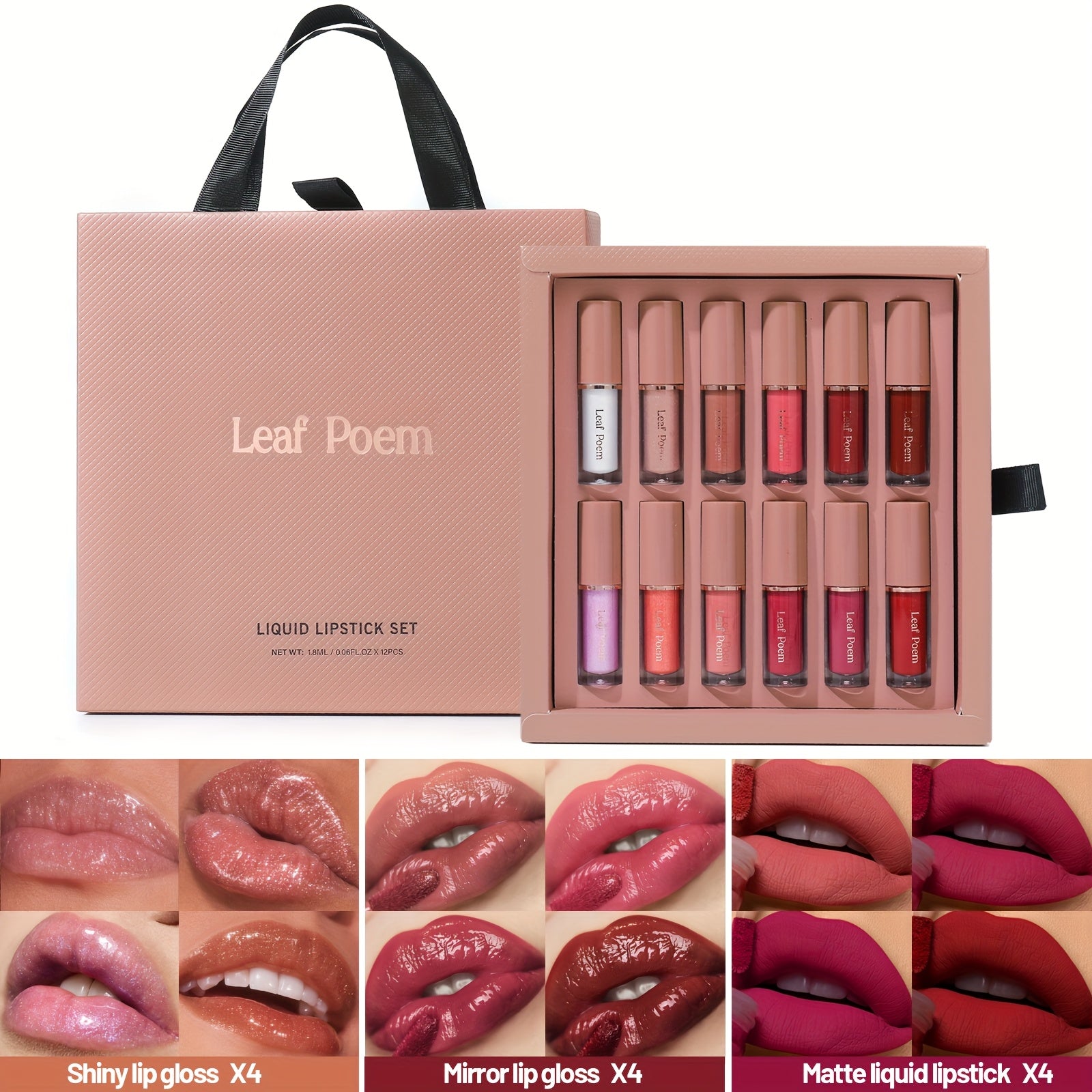 12pcs Set Of Mirror Matte Lip Gloss Set, Long-lasting Waterproof Lip Gloss, Velvet Matte Texture Lipstick, Long-lasting Beauty Solution, Perfect Gift