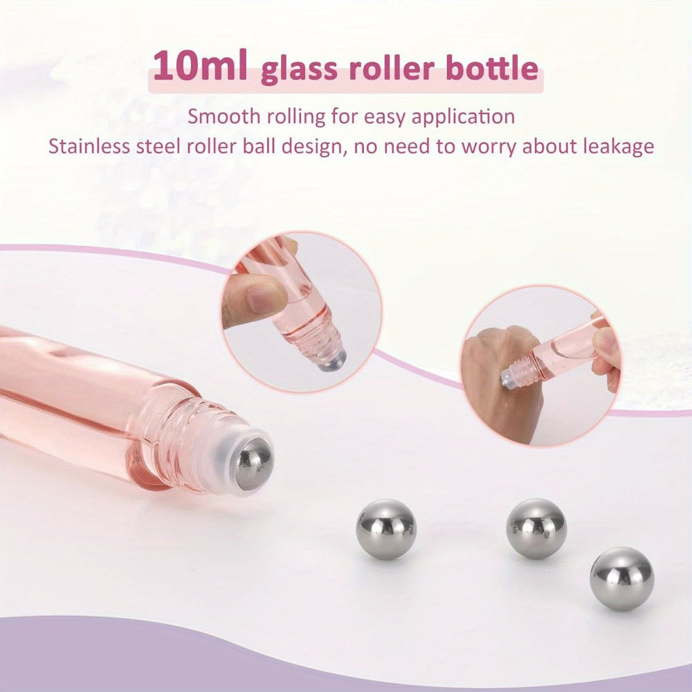 Glass Roller Bottles for Essential Oils – 14-Pack 10ml Refillable Roll-On Perfume Containers with Stainless Steel Roller Balls, Caps & Funnel – Leak-Proof Travel Bottles for DIY Oils & Fragrance