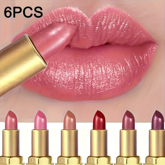 Set of 6 Velvet Lipstick Glosses, Durable And Easy to Use, Lip Balm with Long-Lasting Hydration, Smooth End, Vibrant Fruity Shades for Every Skin Tone, Perfect for Everyday Makeup, Effortless Application, Shiny Appearance