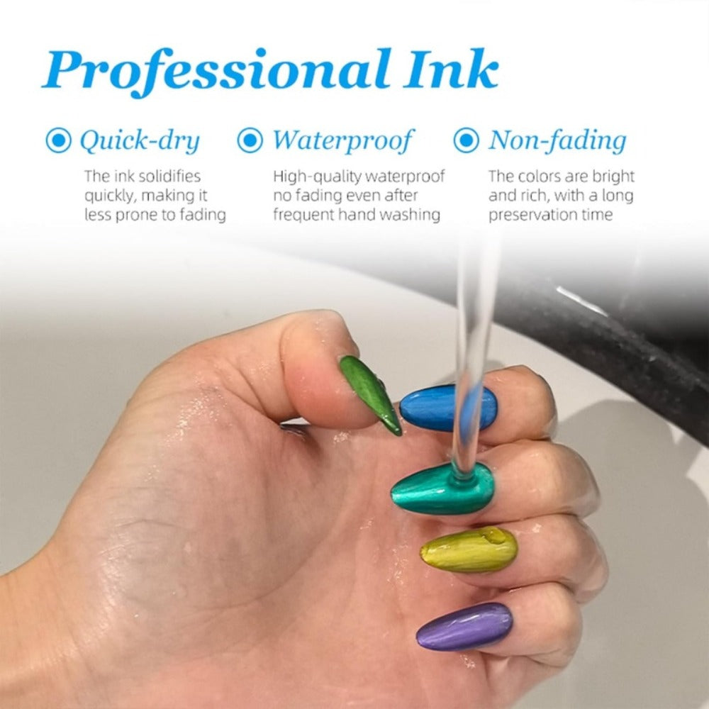 10 Color Metallic Nail Art Pens Set with 12pcs Nail Stickers| Due-Headed 3D Nail Polish Pen| Acrylic Doodle Nail Markers, Nail Paint Dot Stitching Pens, Graffiti Pens for Home Salon Nail Gift Graduation