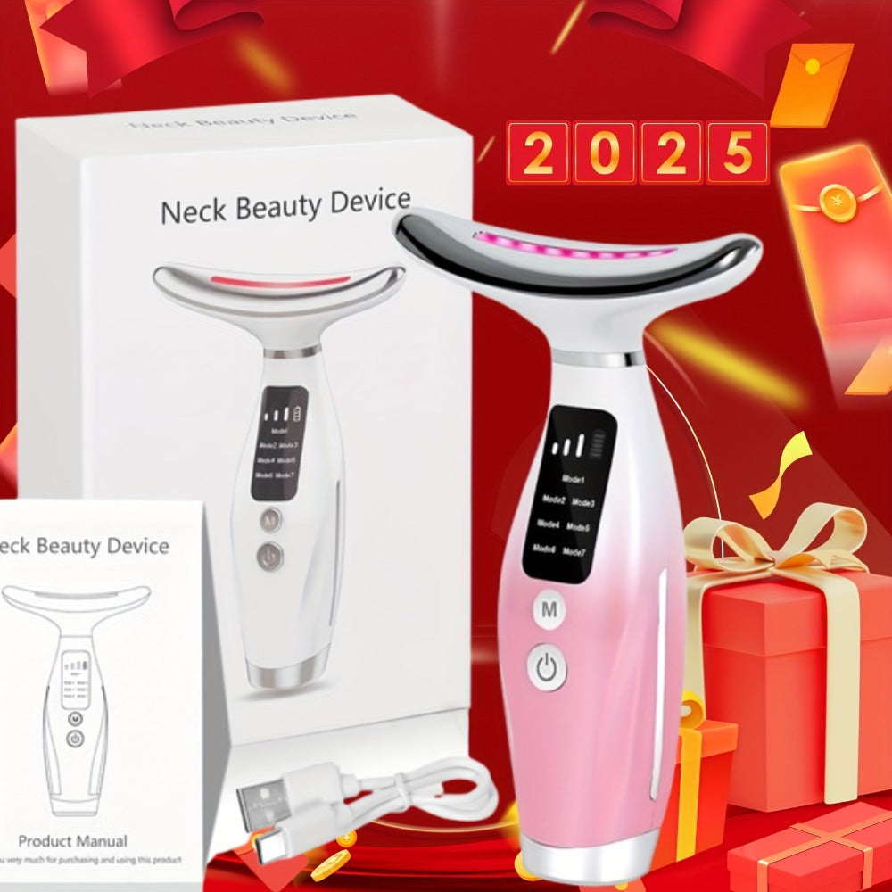 LED Face Neck Shoulder Massager 7-Color Light Therapy Multiple Adjustable Modes USB Rechargeable Facial Beauty Instrument Skin Care Gift for Girls