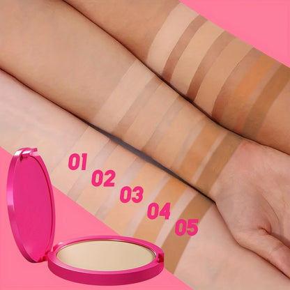 Pressed Powder Foundation 2PCS Set – Lightweight, Waterproof & Sweatproof Concealer Makeup, Non-Sticky Non-Drying Formula, Long-Lasting Coverage for All Skin Types, 5 Shades