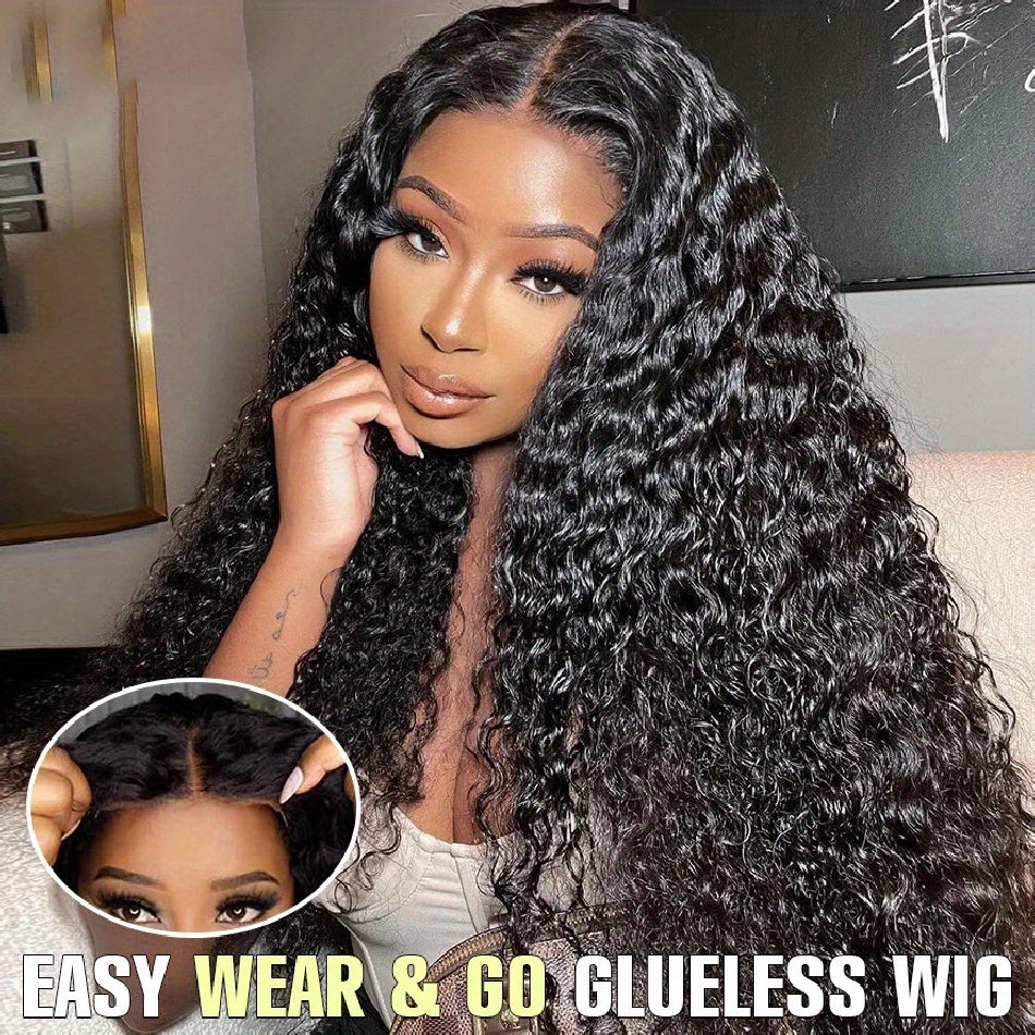 Wear And Use These Glueless Human Hair Wigs That Are Pre-Plucked And Pre-Cut, Featuring a 13X4 HD Deep Wave Lace Closure with 250 Density, Designed for Easy Wear Without Glue, Perfect for Beginners in a Natural Shade