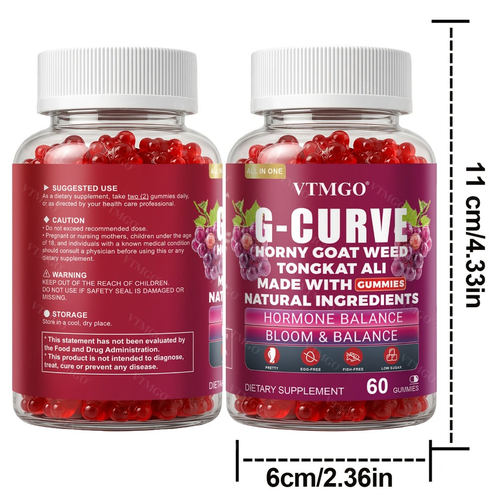 G-CURVE GUMMIES- Rounder, Volumized. Natural Botanical Blend with Maca, Saw Palmetto Berry Powder, Tribulus Terrestris Extract, L-Arginine. It Is A Gift for Women. Life - Confident, Elegant And Beautiful. Grape Flavored (60 Count) (1/2/3 Bottles)