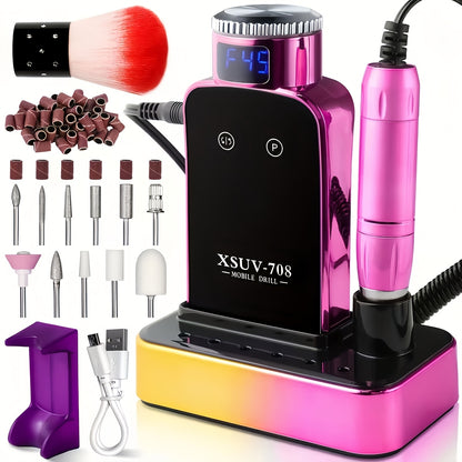 Professional Nail Drill Machine 45000RPM Cordless – Rechargeable Electric Nail Efile for Acrylic & Gel Nails | Manicure Pedicure Polishing & Shaping Tool for Salon & Home Use