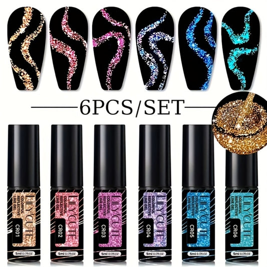 Glitter Liner Nail Art Gel 5ml - Super Reflective Glitter Eyeliner Gel Polish with Ultra Fine Brush Tip for Stripe Line & Detail Nail Art - Long Lasting UV LED Nail Art Drawing Gel