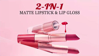 Matte Lipstick Set 4pcs - 2-in-1 Matte Lipstick & Lip Gloss Combo, Long-Lasting Comfortable Wear, Easy to Apply Velvety Lip Color, Perfect Valentine's Day Gift Set for Women