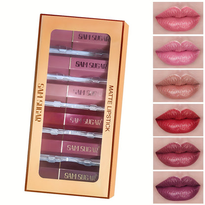 Lip Gloss Set Velvet Finish Moisturizing Lipstick 6pcs - Long-Lasting Hydrating Shiny Lip Balm Vibrant Berry Mixed Shades for All Skin Tones Everyday Makeup