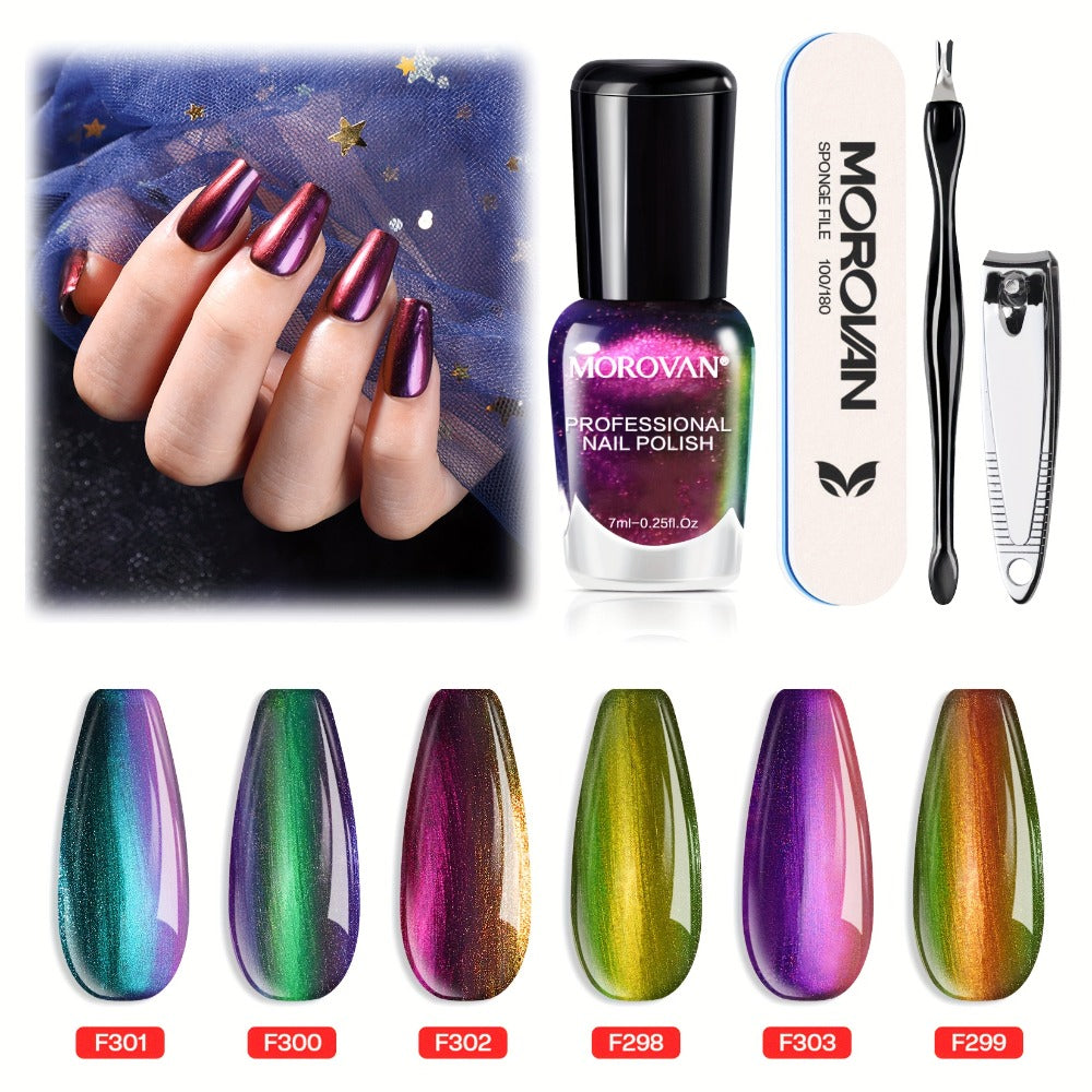 Morovan Fingernail Nail Polish Set: Holographic Metallic Lacquer Air Dry Nail Polish Regular Nail Polish Pack 0.25oz Glitter Finger Nail Polish Bulk Toenail Polish Kit Gift for Women