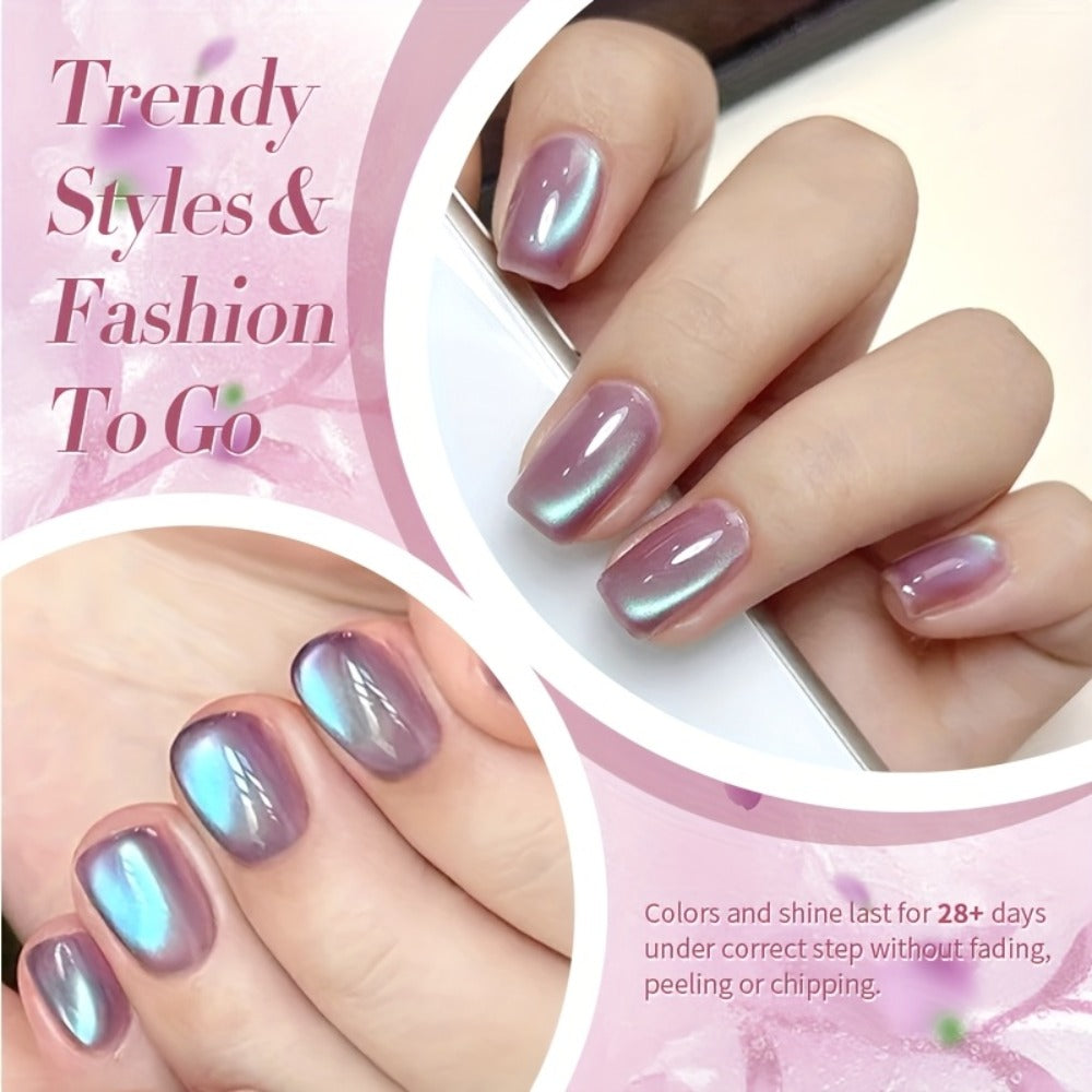 Cat Eye Magnetic Gel Nail Polish 4pcs - Hyacinth Purple Jelly Glass Shine Soak-Off UV LED Gel, Shiny Reflective Finish for Salon & Home Nail Art, 10ml Each