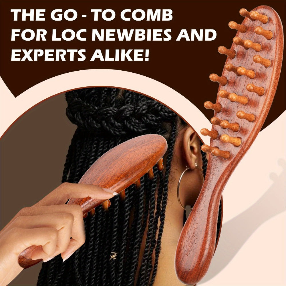 Goiple Wooden Loc Comb&Comfortable Scraping Massage Tools Ergonomic Wide Tooth Comb for Dreads, Detangling & Massage Hair Styling Tool for Curly Hair, Locs, Twists And Braids, Styling Tool for Men, Women, Suitable for All Hairstyles, Braid Hair Brush