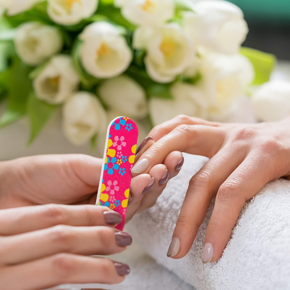 150pcs Disposable  Nail Files Bulk Double Sided Emery  Nail Files Colorful Nail Files for Home Salon Use (Floral Style)