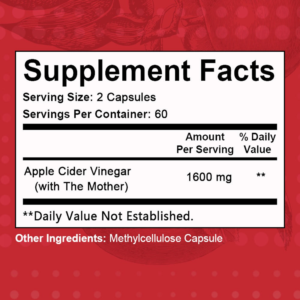 Apple Cider Vinegar Capsules 1600mg - Supports Digestion and Energy Levels for Men and Women - 120 Capsules