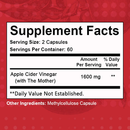 Apple Cider Vinegar Capsules 1600mg – Supports Digestion, Weight Management & Energy for Men and Women | 120 Capsules Vitamin & Mineral Blend (Optional 1/2/3 Bottles)