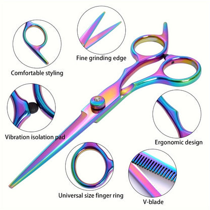 Hair Cutting Scissors Set 16pcs Professional 6.0 Inch Salon Shears Thinning Scissors Bangs Flat Cut Blending Diagonal Tail Styling Accessories for Men Women