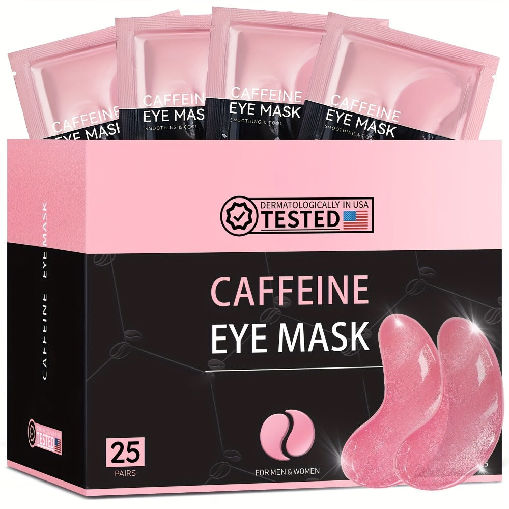 Eye Patches for Dark Circles & Puffiness - Caffeine Collagen Under Eye Mask, Anti-Wrinkle Gold Eye Bags Treatment Skin Care, 25 Pairs