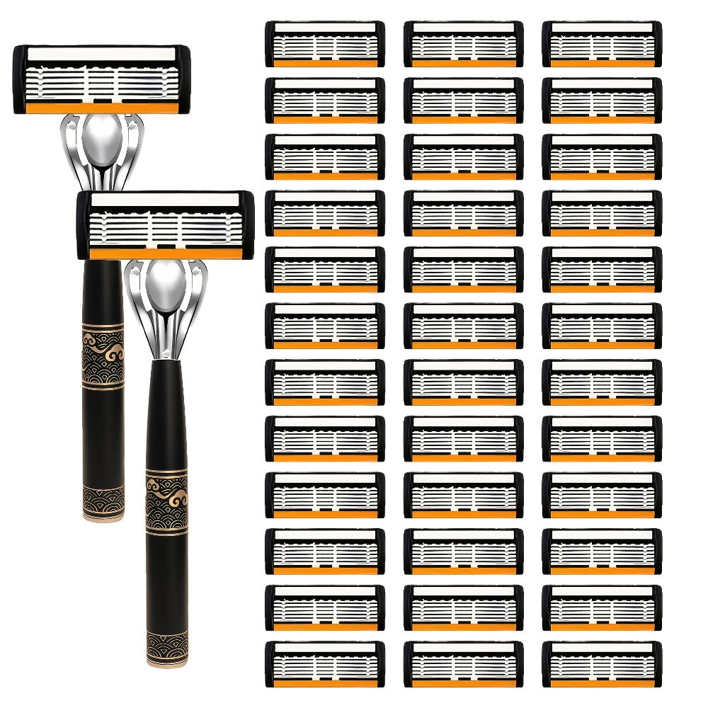 Men's Razor 6-Layer Blade Refill Kit with Handle - Smooth Precise Shaving Cartridge Razor for Men Multiple Refill Options 6 12 24 30 36 Blades High-End Shave