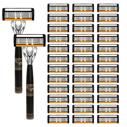 Men's Razor 6-Layer Blade Refill Kit with Handle - Smooth Precise Shaving Cartridge Razor for Men Multiple Refill Options 6 12 24 30 36 Blades High-End Shave