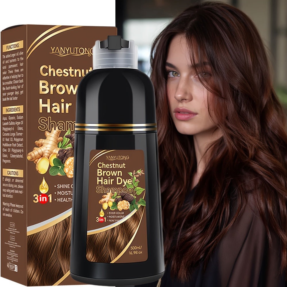 16.91oz Hair Dye Shampoo, Natural Plant Pigments, Safe for Hair, Quickly Covers Gray Hair, Available In Black, Red, Brown, And Chestnut Brown, Halloween Gift, Christmas Present