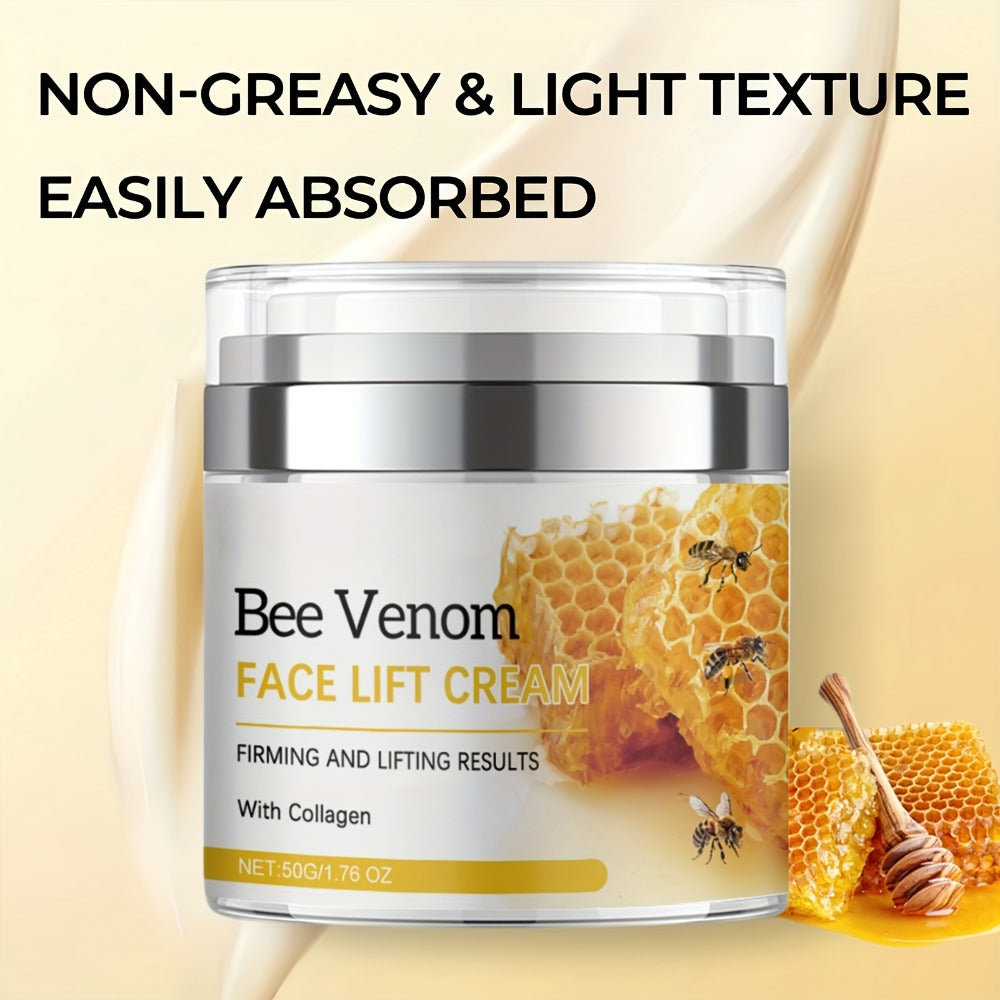 1.69oz Bee Venom Firming & Lifting Cream - Enriched with Hyaluronic Acid, Collagen and Vitamin E to Deeply Hydrate and Moisturize, Even Light Beige, Emollient and Radiant, Suitable for All Skin Types, Light Texture, Can Be Applied to the Face
