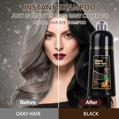 Hair Dye Shampoo 3-in-1 Gray Coverage 3-Pack | Long-Lasting Herbal Natural Formula | Color Effect in Minutes | Black Brown Chestnut Brown