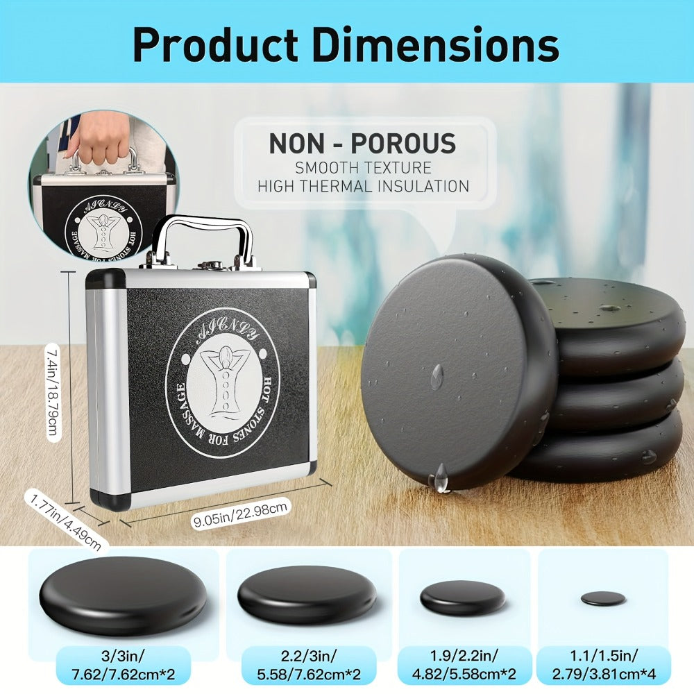 Hot Stone Massage Kit with Temperature Adjustment - 10pcs Hot Stone with Heater Kit, Professional Spa Massage Tool -Suitable for Neck, Abdomen, Back, Legs And Full Body Massage.