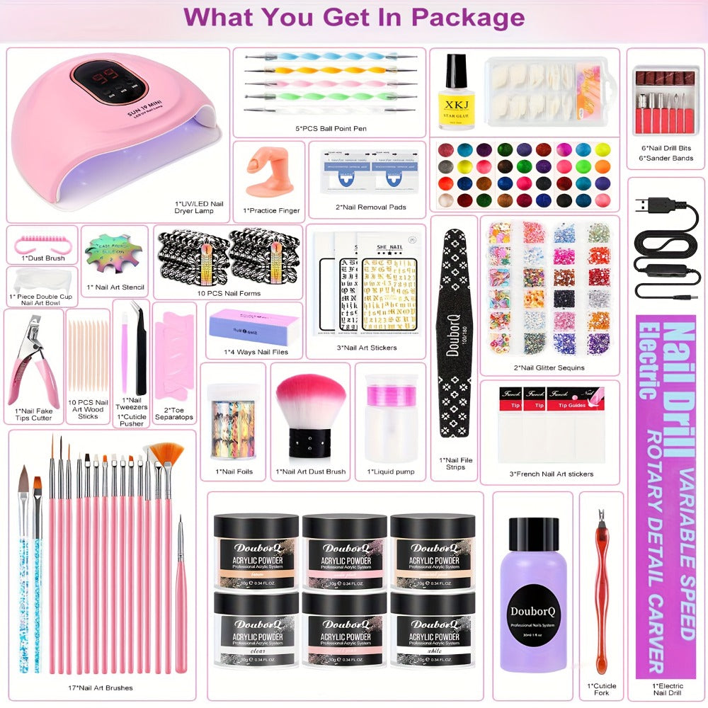 Full Nail Acrylic Nail Kit with Drill & Light Suitable for Beginners - Complete Starter Set with, Nail Glue/, - System for - Nail Extensions, Professional Manicure/Pedicure Tools for DIY Nail Care
