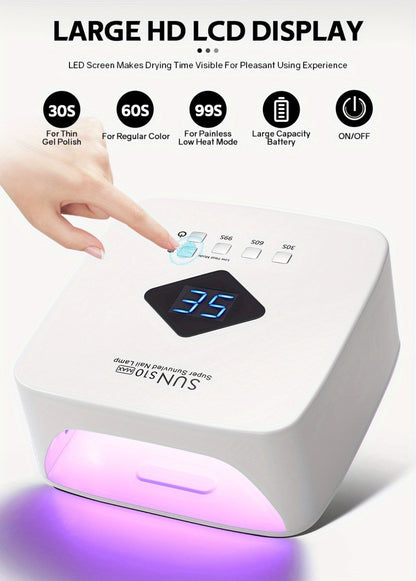 LED Nail Lamp Rechargeable Wireless UV Nail Dryer 30 Beads 365+405nm Professional Gel Curing Light 3 Timer Settings Portable Nail Polish Dryer for All Gels