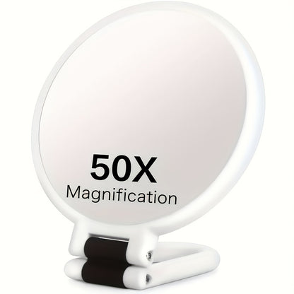 50X Magnifying Makeup Mirror Double Sided Handheld, 1X/50X Zoom Portable Compact Mirror with 360° Rotating Handle, Desktop Hanging & Hand Held Use — Black & White