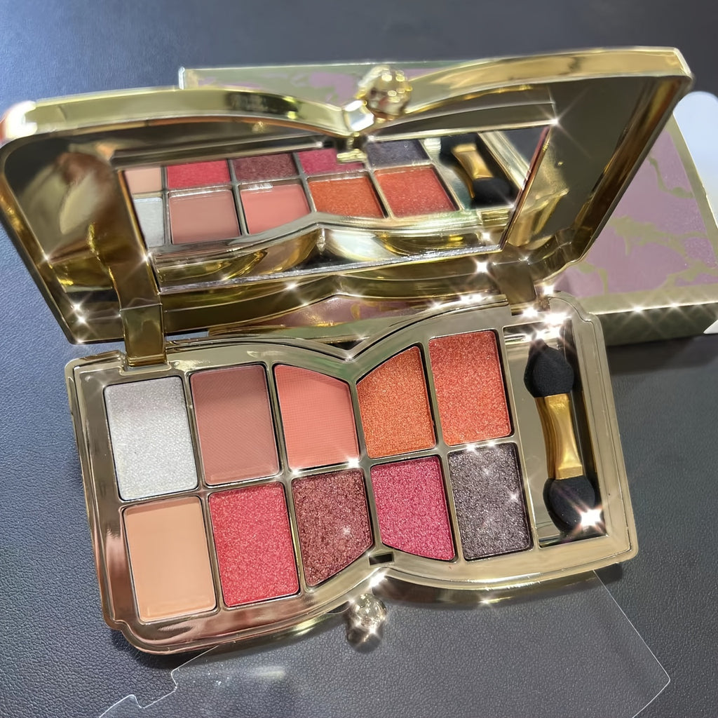 10-color Luxury Shimmer Eyeshadow Palette With Brush And Mirror, Matte And Pearlescent Eyeshadow Palette, Long-lasting And Easy-to-apply Eyeshadow, Create Gorgeous Looks For Music Festivals, Easter, And Queuing