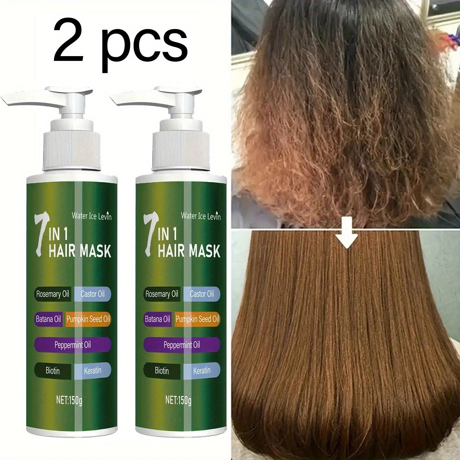 150G/5.291Oz, Water Ice Levin 7-In-1 Deep Conditioning Hair Mask Prevents Breakage Softens Dry Hair Enriched with Rosemary Oil Castor Oil Banta Oil Pumpkin Seed Oil And Biotin Keratin