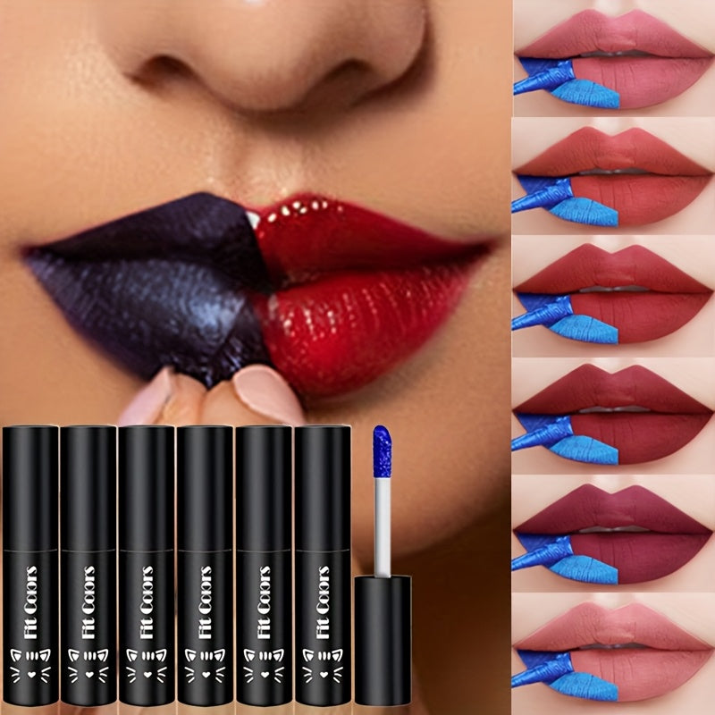 6-Color Set Metallic Blue -Off Lip Stain - Smudge-Proof Matte Velvet Formula, Waterproof And Long-Lasting Lip Gloss with Electric Blue And Cobalt Shades, Hypoallergenic Vegan for All Skin Tones, Perfect Women'S Gifts