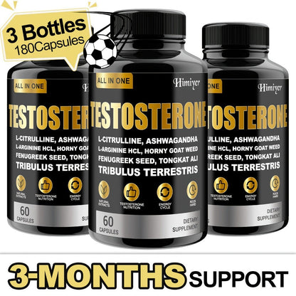 Male Testosterone Support Capsules with Maca, Epimedium, L-Citrulline & Ashwagandha - Men's Vitality, Strength & Energy Supplement - Natural Performance Formula for Men - 1 & 3 Pack