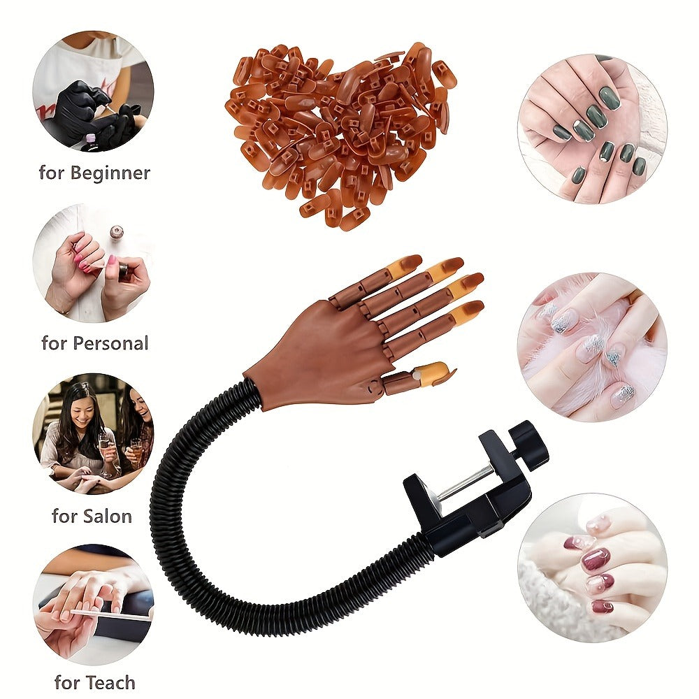 Premium Advanced Set, Practice Hand for Acrylic Nails, Flexible Nail Practice Hand Kit with 200pcs Replacement Nail Pads, Nail Clippers, Nail Brushing, Nail Files, Professional Manicure Training Tools for Beginners & Nail Salons