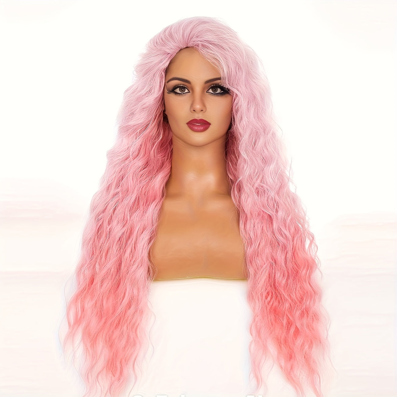 Ombre Ash Blonde Brown Curly Wig Long Wavy Middle Part Natural Looking Dark Roots Synthetic Wigs for Women 80s Halloween Carnival Party Wig Costume Party Or Daily Use 28 Inches