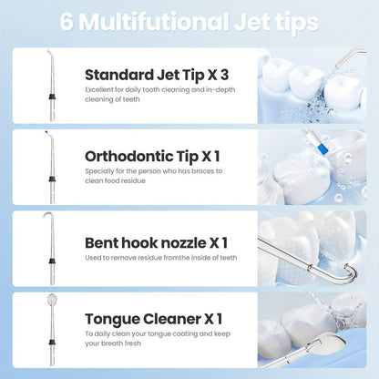 Cordless Water Flosser Portable Oral Irrigator 350ml Tank 5 Cleaning Modes One-Touch Operation IPX Waterproof Rechargeable Dental Flosser for Braces Gum Care Travel Home Use