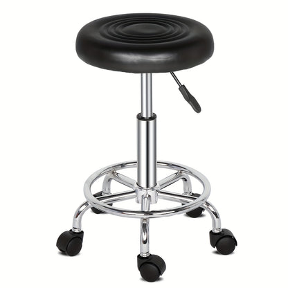 Adjustable Salon Stool with Backrest — 360-Degree Swivel, Height Adjustable, Professional Saddle & Round Style for Salon, Spa, Barber, Kitchen, Bistro, Black & White