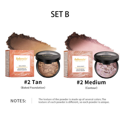 Marble Baking Palette Set — Contour Blush Highlight & Nose Shadow Powder | 4-in-1 Face Palette | All Skin Types | 2-Piece Kit for Everyday & Glam Looks