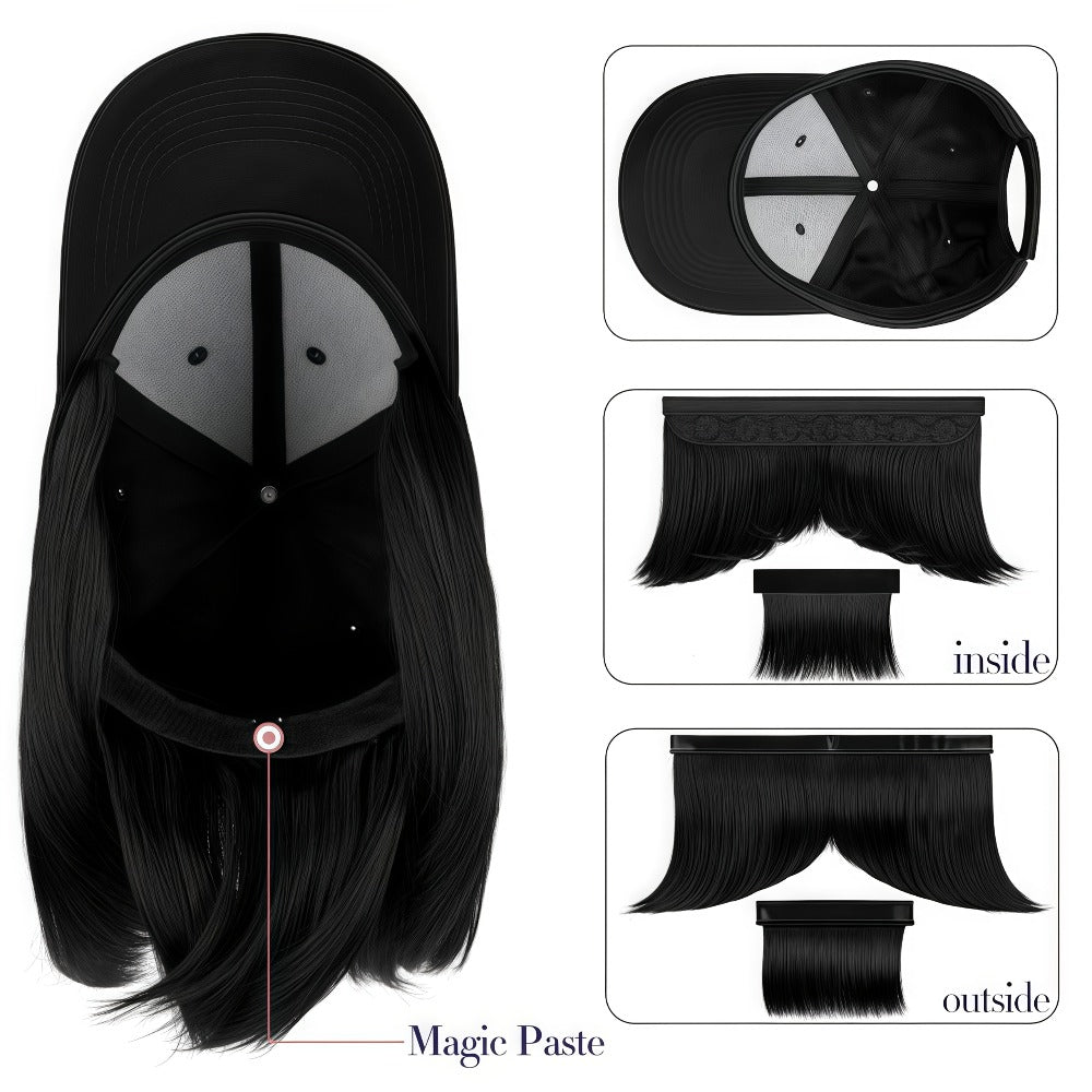 Hat Wig for Women Baseball Cap with Attached Hair Short Bob 12 Inch 2-in-1 Glueless Synthetic Straight Adjustable Breathable Cap Heat Resistant Natural Look Easy Wear