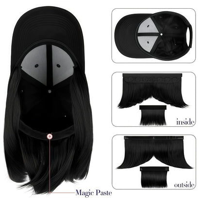 Hat Wig for Women Baseball Cap with Attached Hair Short Bob 12 Inch 2-in-1 Glueless Synthetic Straight Adjustable Breathable Cap Heat Resistant Natural Look Easy Wear