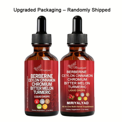 Herbal Liquid Drops Blood Sugar Support Supplement with Berberine, Ceylon Cinnamon, Chromium, Bitter Melon & Turmeric | Natural Plant-Based Formula | 2 fl oz