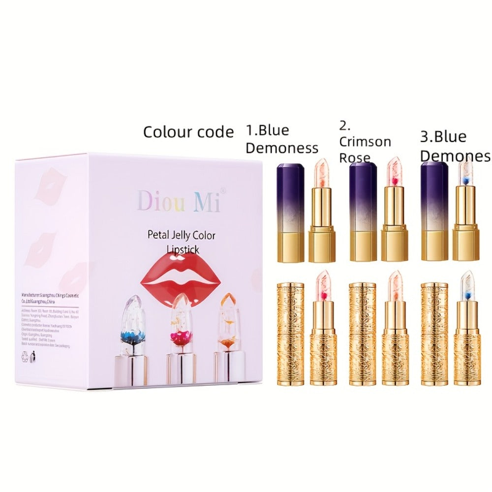 Color Changing Lipstick Set 6-Pack Jelly Flower Lip Balm Temperature Activated Tint Hydrating Squalane Formula Long Lasting Moisturizing Lip Gloss