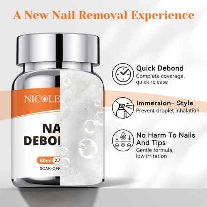 Nail Debonder Remover 80ml Fast 3-5 Seconds Soak-Off Liquid for Press On Nails False Nail Tips Rhinestone Glue Remover Tool Easy Nail Glue Dissolve No Damage Nail Care