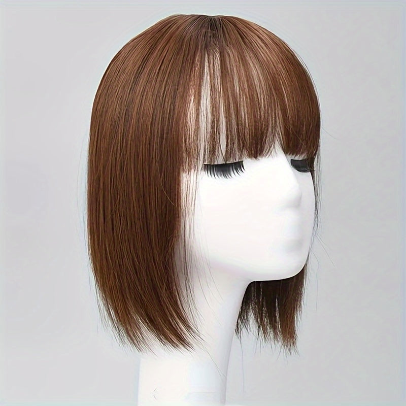 9.8In Women'S Long Hair with Bangs on Top of Hair Extension Piece, White Hair Top Cover-Up Device, Women'S Top Hair Extension Piece, Women'S Hair Volume Increase Top Wig, Women'S Lightweight Hair Patch