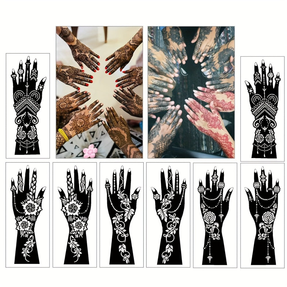 For. Ink 8pcs Hollow Temporary Tattoo Stencil Set - Transform Style With Larger Sexy Floral Designs Stickers For Arms Hands & Forearms, Flash Spray Paint Kit, - Use For Valentine'S Day, New Year And Wedding, No Ink Included