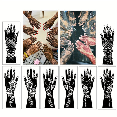 Temporary Tattoo Stencil Set 8pcs Hollow Floral Designs for Arms Hands Forearms Airbrush Spray Paint Flash Tattoo Kit Valentine Wedding Party Body Art Supplies